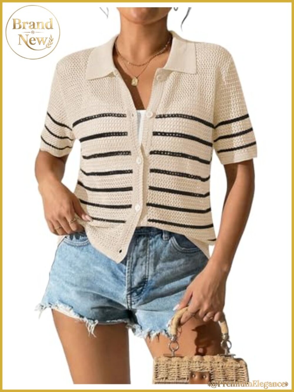 Women's Crochet Cardigan Sweater, Short Sleeve Collared Knit Cover Up, 100%